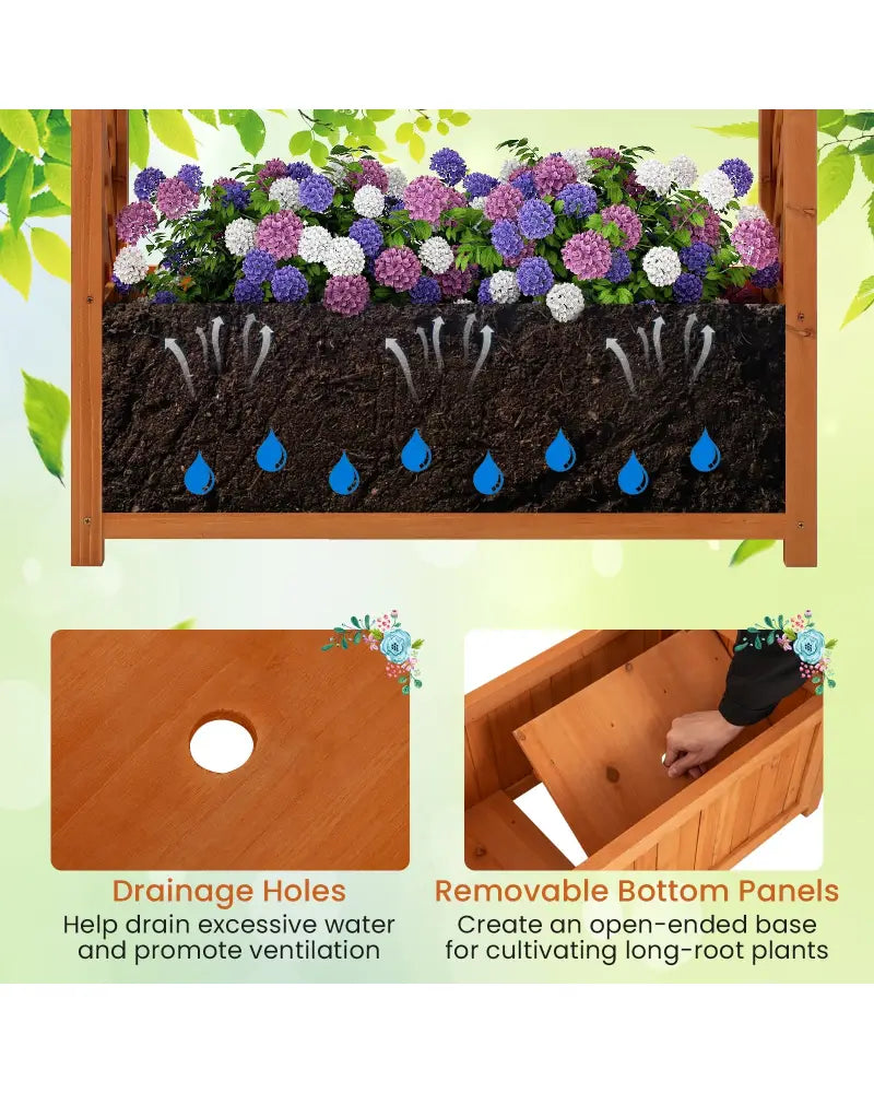 Raised Garden Bed with Lattice Trellis Ached Roof Wooden Elevated Planter Box-Brown - Brown - Raised Garden Beds