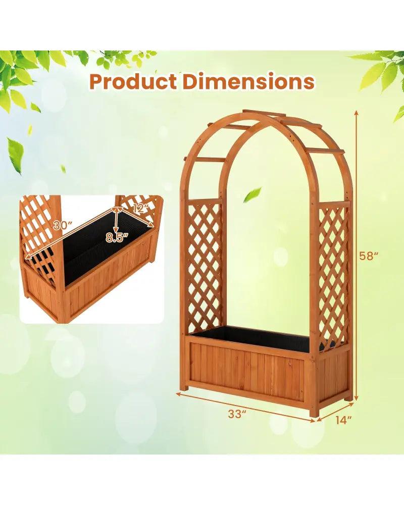 Raised Garden Bed with Lattice Trellis Ached Roof Wooden Elevated Planter Box-Brown - Brown - Raised Garden Beds