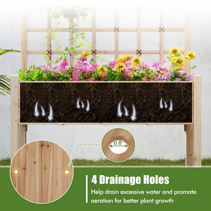 Raised Garden Bed with Lattice Trellis and Drainage Holes Elevated-Natural - Natural - Raised Garden Beds