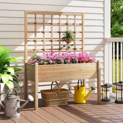 Raised Garden Bed with Lattice Trellis and Drainage Holes Elevated-Natural - Natural - Raised Garden Beds