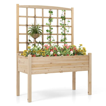 Raised Garden Bed with Lattice Trellis and Drainage Holes Elevated-Natural - Natural - Raised Garden Beds