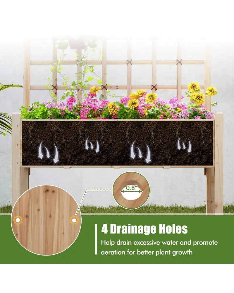 Raised Garden Bed with Lattice Trellis and Drainage Holes Elevated-Natural - Natural - Raised Garden Beds