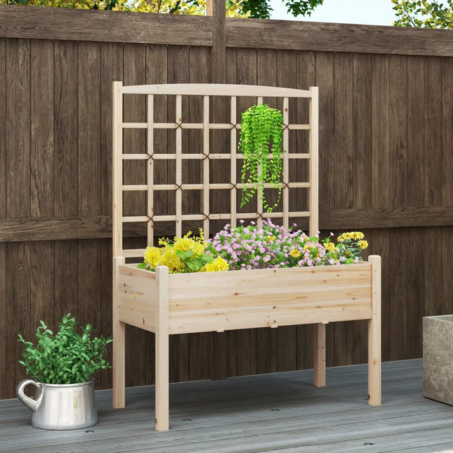 Raised Garden Bed with Lattice Trellis and Drainage Holes Elevated-Natural - Natural - Raised Garden Beds