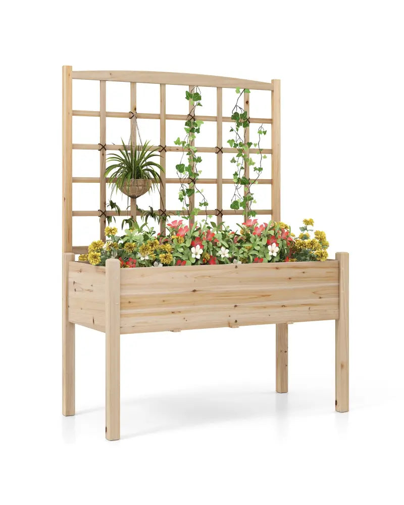 Raised Garden Bed with Lattice Trellis and Drainage Holes Elevated-Natural - Natural - Raised Garden Beds