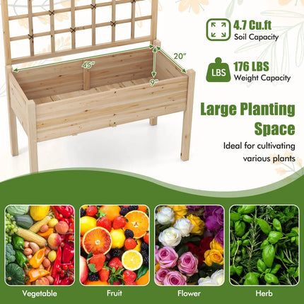 Raised Garden Bed with Lattice Trellis and Drainage Holes Elevated-Natural - Natural - Raised Garden Beds