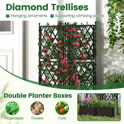 Raised Garden Bed with Lattice Trellis Drainage Self-Watering Elevated Vertical Planter Boxes-Black - Black - Raised