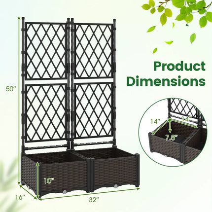 Raised Garden Bed with Lattice Trellis Drainage Self-Watering Elevated Vertical Planter Boxes-Black - Black - Raised