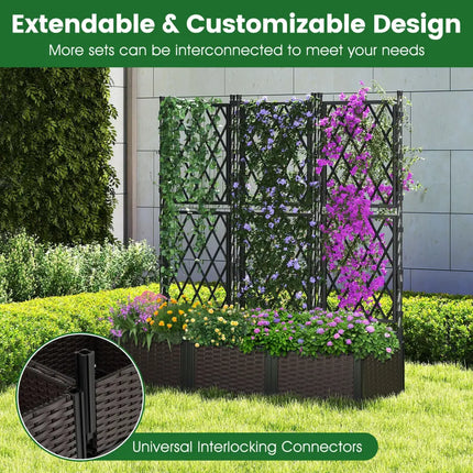 Raised Garden Bed with Lattice Trellis Drainage Self-Watering Elevated Vertical Planter Boxes-Black - Black - Raised