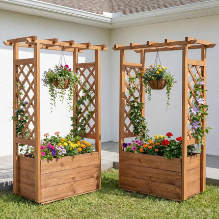Raised Garden Bed with Lattice Trellises with Hanging Roof Set of 2-Orange - Orange - Raised Garden Beds
