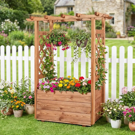 Raised Garden Bed with Lattice Trellises with Hanging Roof Set of 2-Orange - Orange - Raised Garden Beds