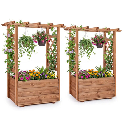 Raised Garden Bed with Lattice Trellises with Hanging Roof Set of 2-Orange - Orange - Raised Garden Beds