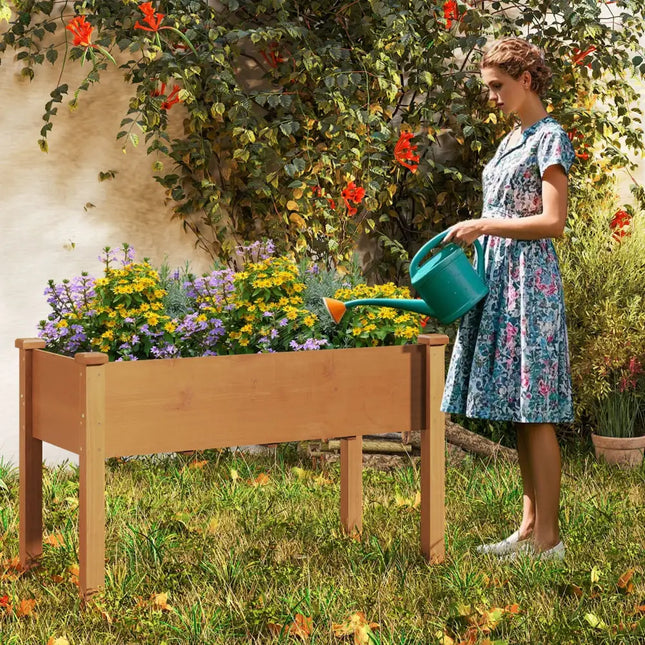 Raised Garden Bed with Legs and Drainage Holes for Backyard-Brown - Brown - Raised Garden Beds