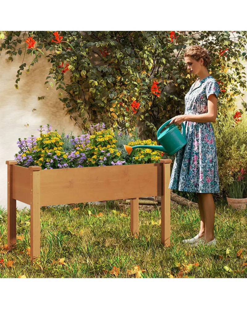 Raised Garden Bed with Legs and Drainage Holes for Backyard-Brown - Brown - Raised Garden Beds