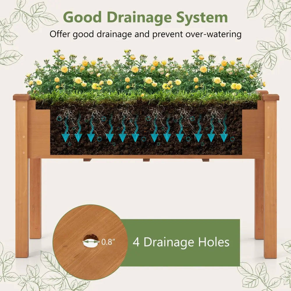 Raised Garden Bed with Legs and Drainage Holes for Backyard-Brown - Brown - Raised Garden Beds