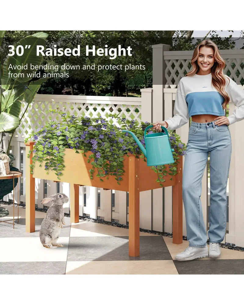 Raised Garden Bed with Legs and Drainage Holes for Backyard-Brown - Brown - Raised Garden Beds