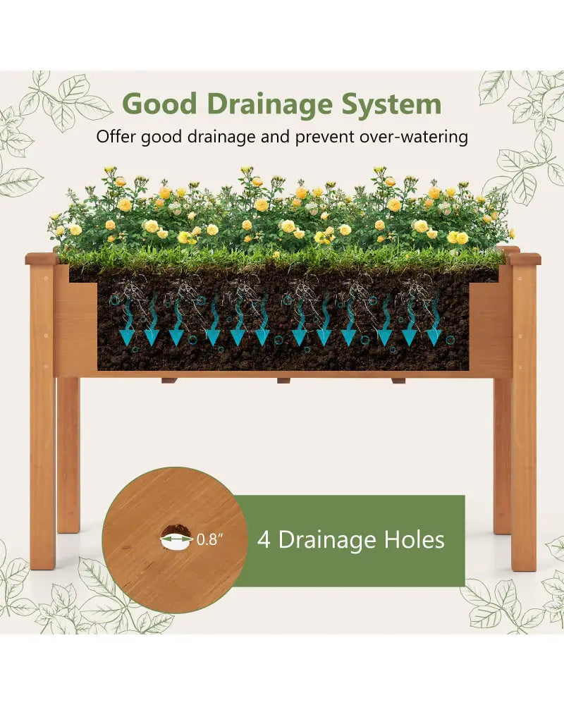 Raised Garden Bed with Legs and Drainage Holes for Backyard-Brown - Brown - Raised Garden Beds