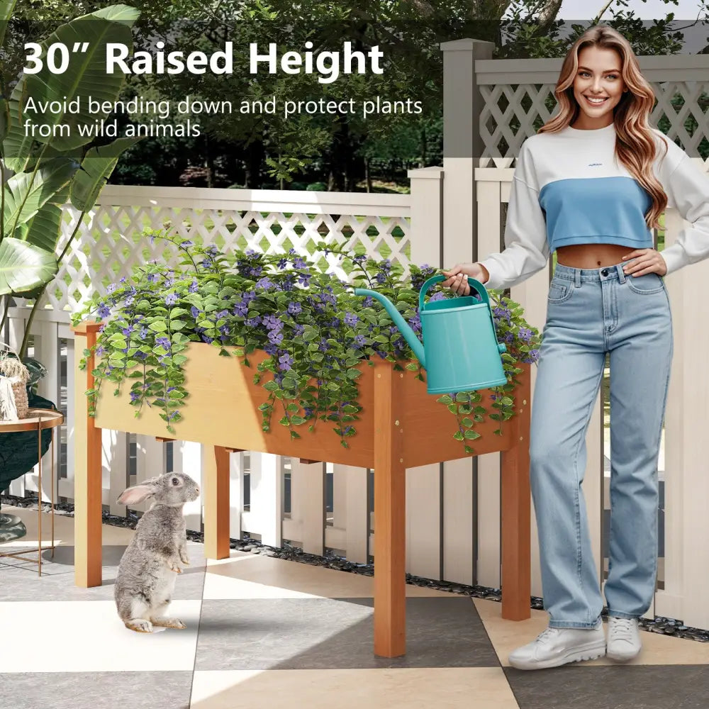 Raised Garden Bed with Legs and Drainage Holes for Backyard-Brown - Brown - Raised Garden Beds