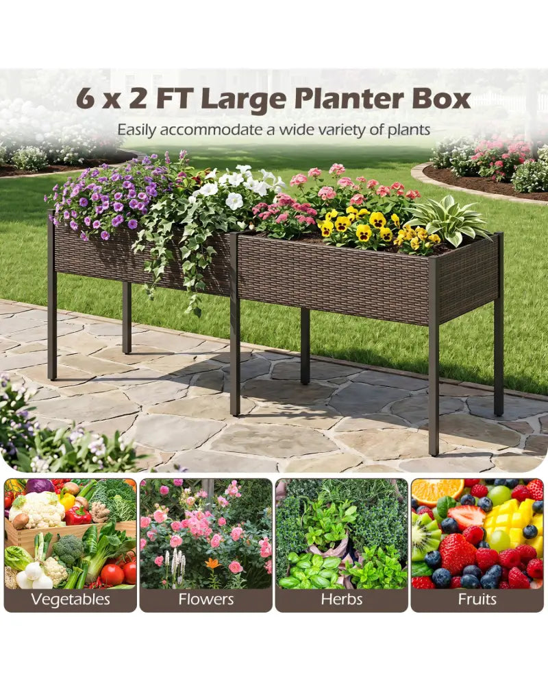 Raised Garden Bed with Legs and Removable Liner for Vegetables Herbs Patio-Brown - Brown - Raised Garden Beds