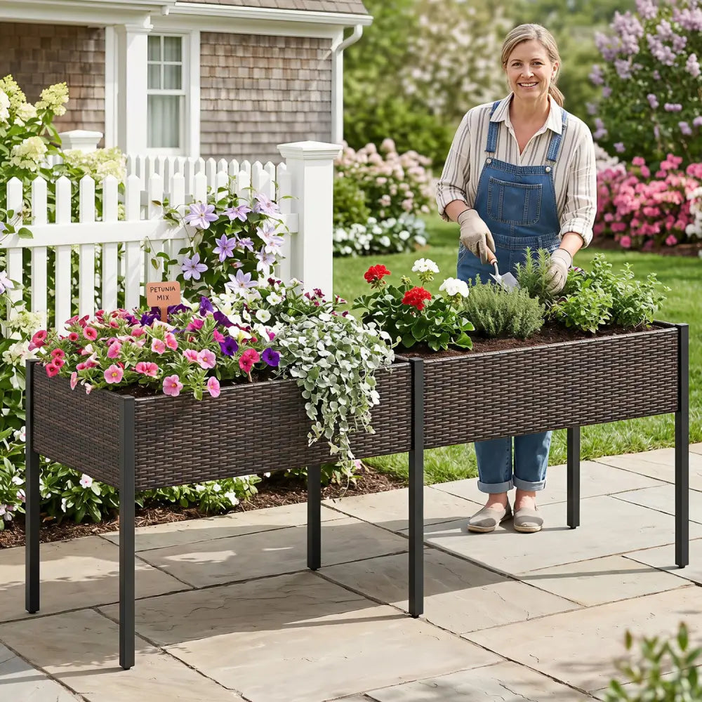 Raised Garden Bed with Legs and Removable Liner for Vegetables Herbs Patio-Brown - Brown - Raised Garden Beds