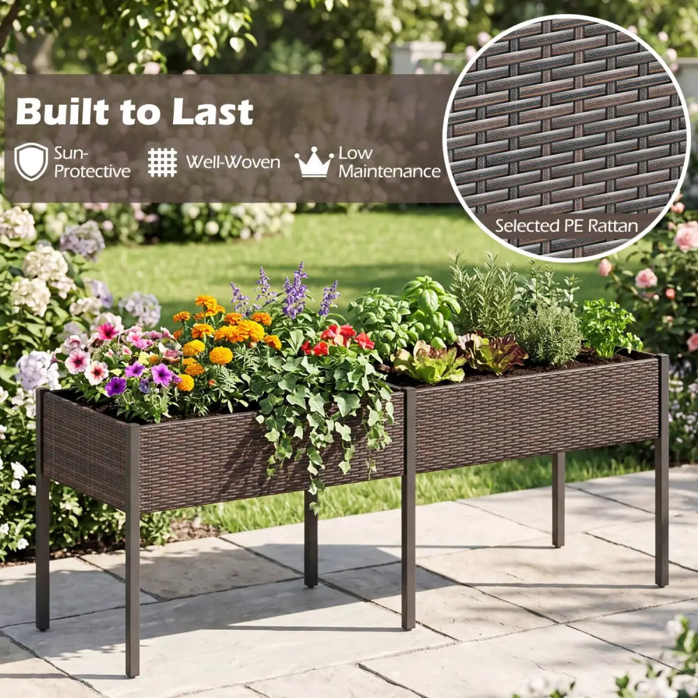 Raised Garden Bed with Legs and Removable Liner for Vegetables Herbs Patio-Brown - Brown - Raised Garden Beds