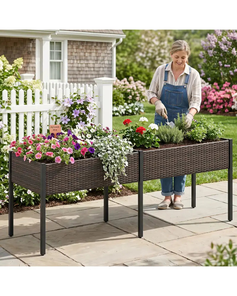 Raised Garden Bed with Legs and Removable Liner for Vegetables Herbs Patio-Brown - Brown - Raised Garden Beds