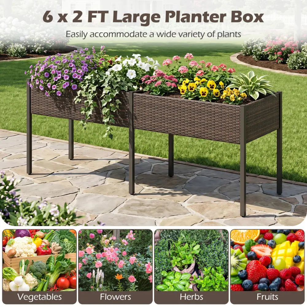 Raised Garden Bed with Legs and Removable Liner for Vegetables Herbs Patio-Brown - Brown - Raised Garden Beds