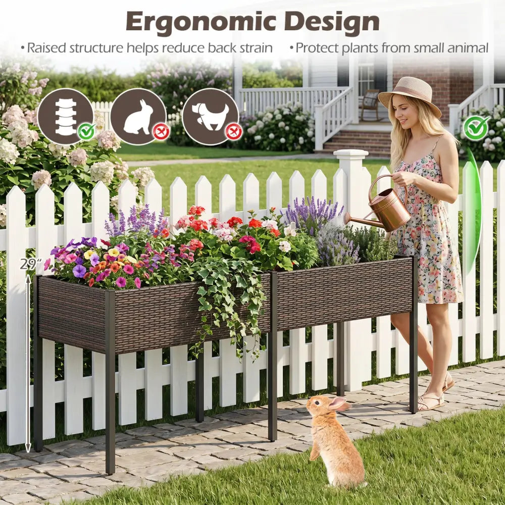 Raised Garden Bed with Legs and Removable Liner for Vegetables Herbs Patio-Brown - Brown - Raised Garden Beds