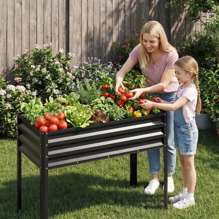 Raised Garden Bed with Legs Electro-Coating Metal Large Elevated Planter Box-Black - Black - Raised Garden Beds