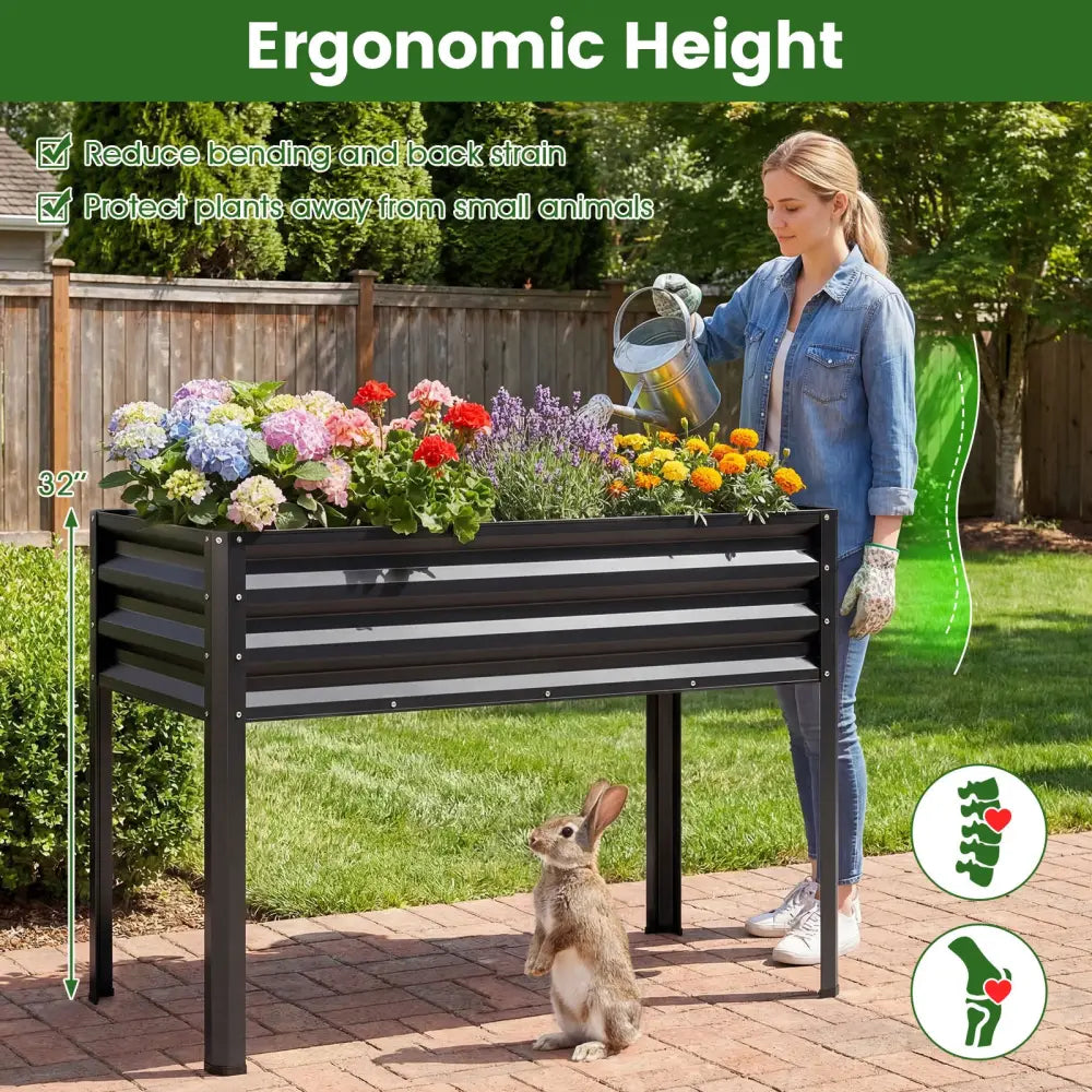 Raised Garden Bed with Legs Electro-Coating Metal Large Elevated Planter Box-Black - Black - Raised Garden Beds