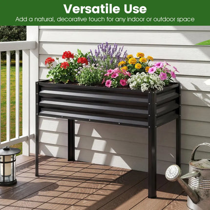 Raised Garden Bed with Legs Electro-Coating Metal Large Elevated Planter Box-Black - Black - Raised Garden Beds