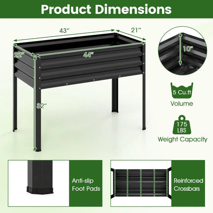 Raised Garden Bed with Legs Electro-Coating Metal Large Elevated Planter Box-Black - Black - Raised Garden Beds