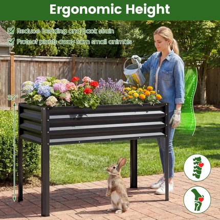 Raised Garden Bed with Legs Electro-Coating Metal Large Elevated Planter Box-Black - Black - Raised Garden Beds