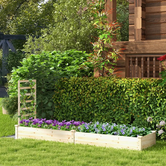 Raised Garden Bed with Planter Box and Trellis-Natural - Natural - Raised Garden Beds