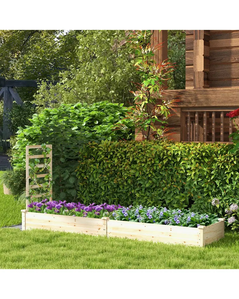 Raised Garden Bed with Planter Box and Trellis-Natural - Natural - Raised Garden Beds