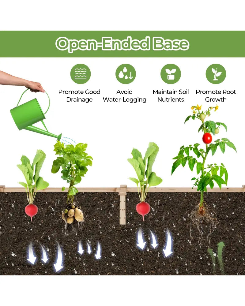 Raised Garden Bed with Planter Box and Trellis-Natural - Natural - Raised Garden Beds