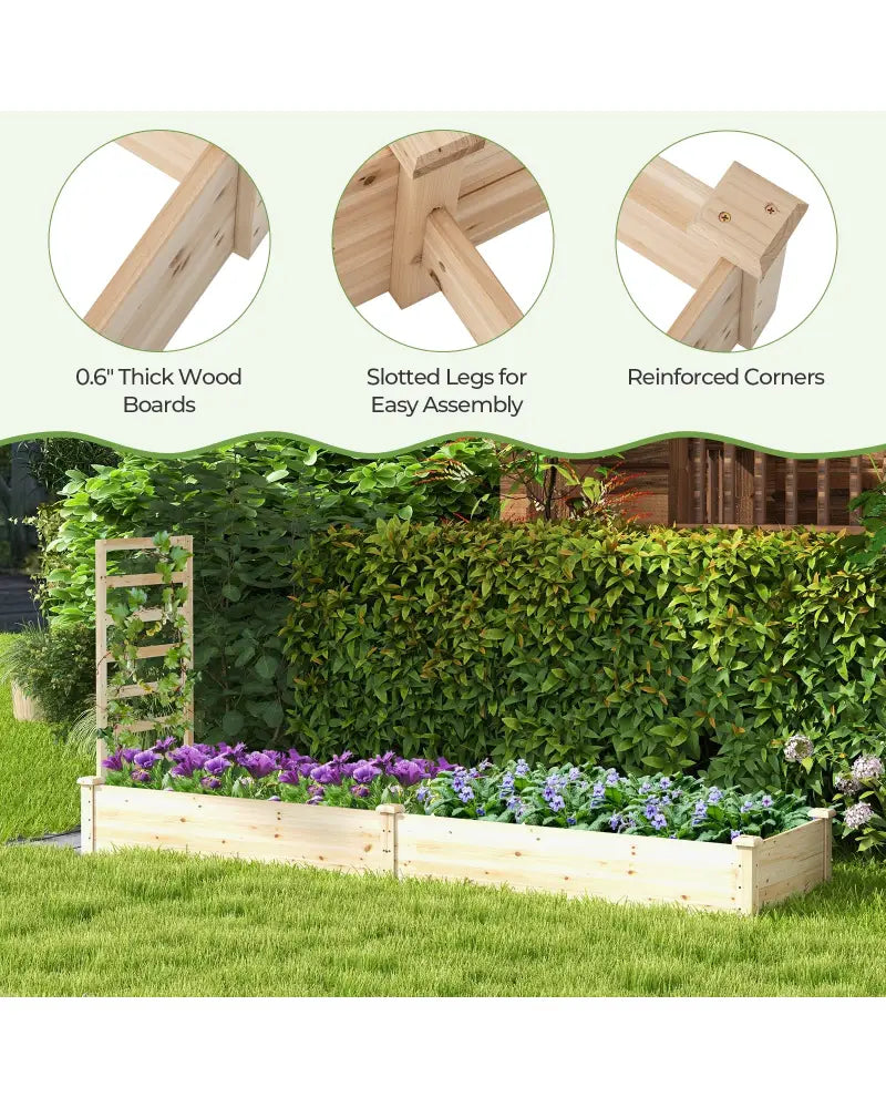 Raised Garden Bed with Planter Box and Trellis-Natural - Natural - Raised Garden Beds
