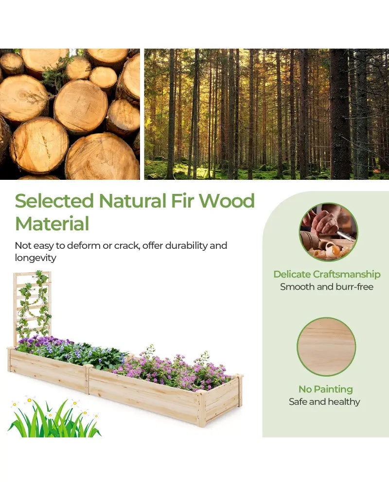 Raised Garden Bed with Planter Box and Trellis-Natural - Natural - Raised Garden Beds