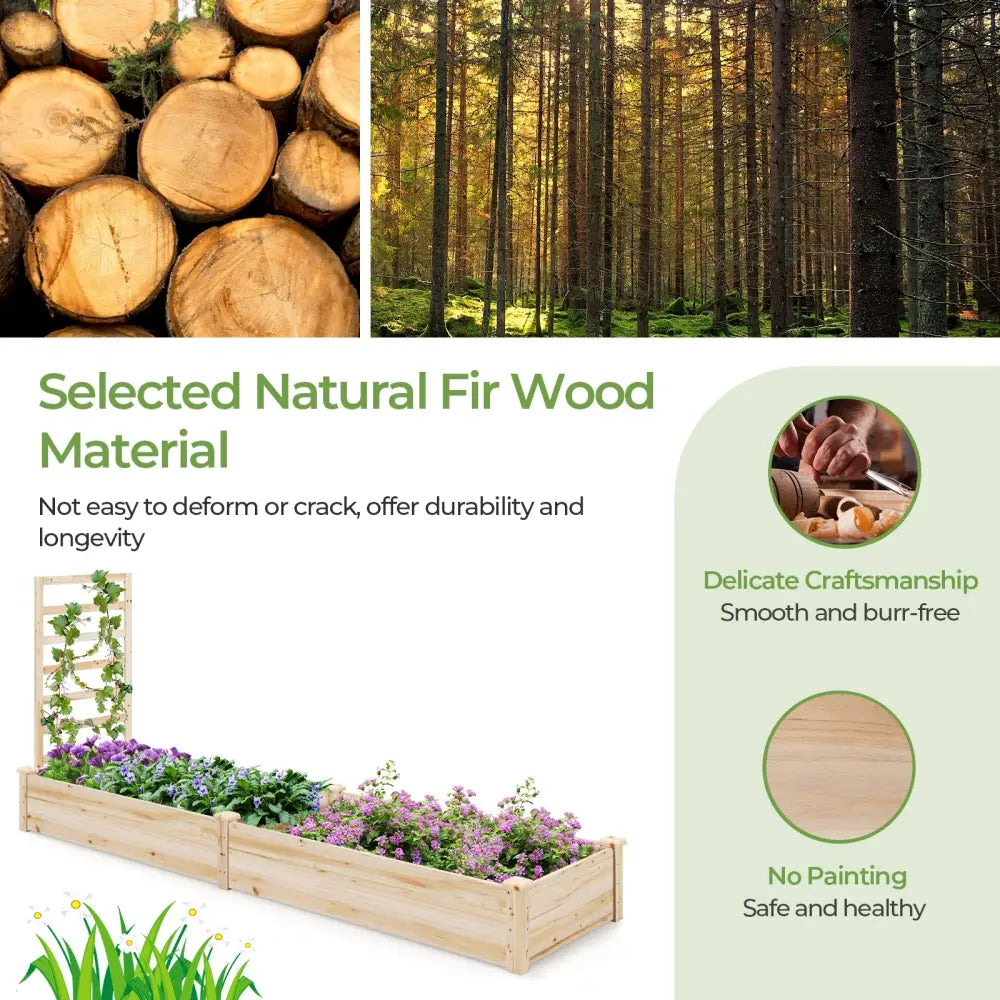 Raised Garden Bed with Planter Box and Trellis-Natural - Natural - Raised Garden Beds