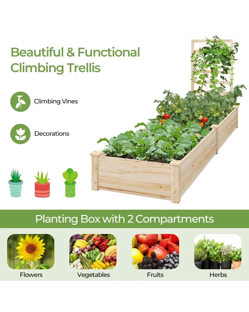 Raised Garden Bed with Planter Box and Trellis-Natural - Natural - Raised Garden Beds