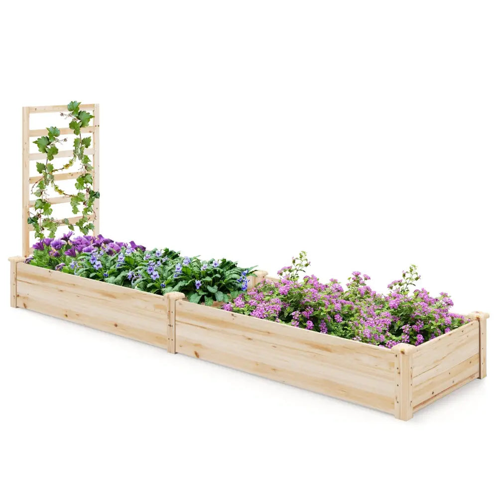 Raised Garden Bed with Planter Box and Trellis-Natural - Natural - Raised Garden Beds