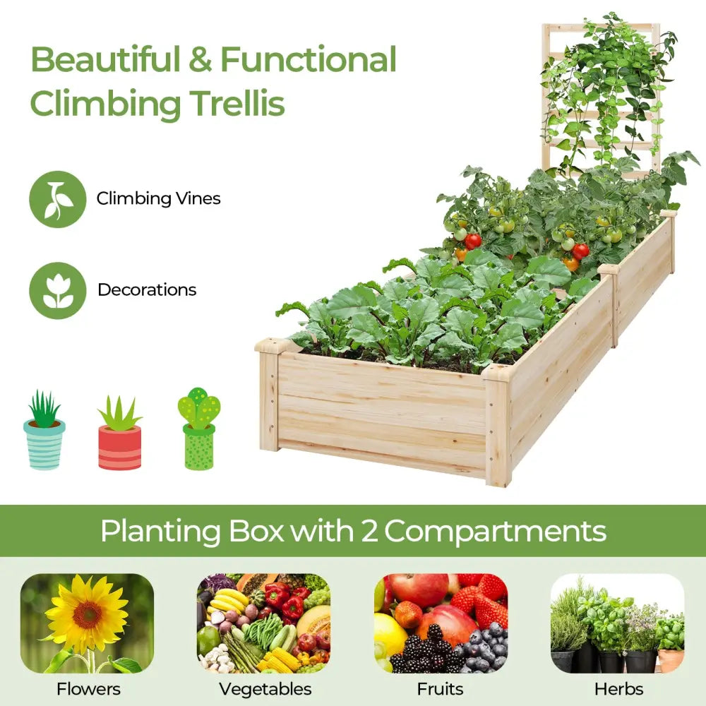 Raised Garden Bed with Planter Box and Trellis-Natural - Natural - Raised Garden Beds