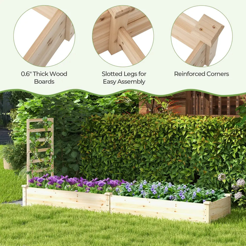 Raised Garden Bed with Planter Box and Trellis-Natural - Natural - Raised Garden Beds