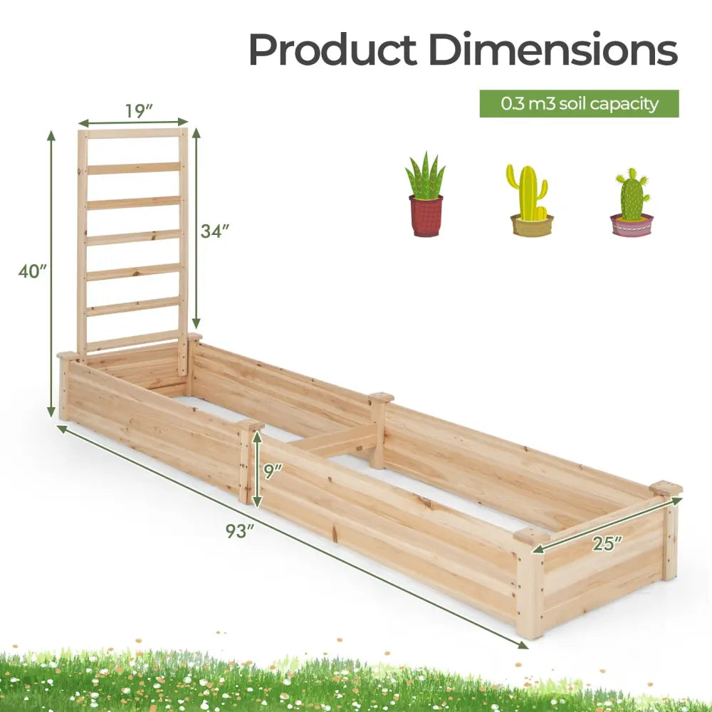 Raised Garden Bed with Planter Box and Trellis-Natural - Natural - Raised Garden Beds