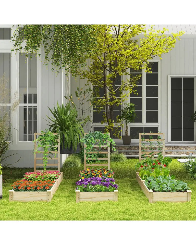 Raised Garden Bed with Planter Box and Trellis-Natural - Natural - Raised Garden Beds