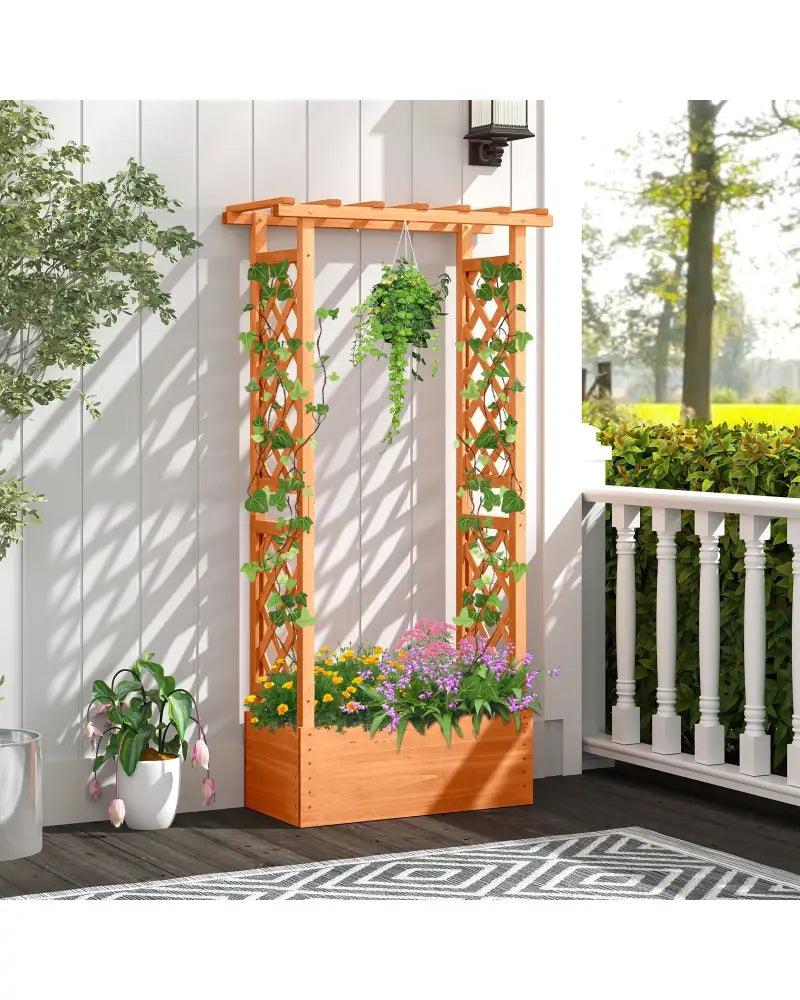Raised Garden Bed with Side Trellis and Hanging Roof and Drainage Hole-Orange - Orange - Raised Garden Beds