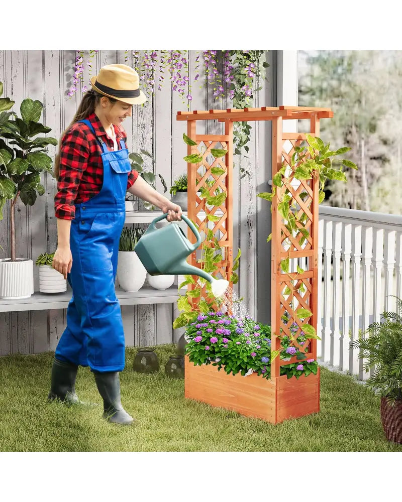 Raised Garden Bed with Side Trellis and Hanging Roof and Drainage Hole-Orange - Orange - Raised Garden Beds