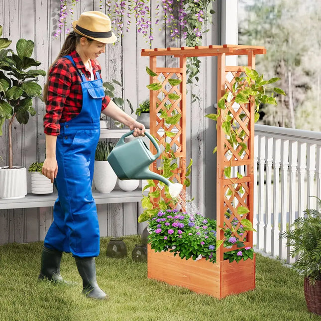 Raised Garden Bed with Side Trellis and Hanging Roof and Drainage Hole-Orange - Orange - Raised Garden Beds