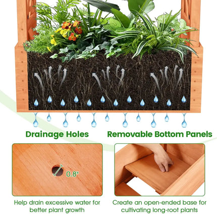 Raised Garden Bed with Side Trellis and Hanging Roof and Drainage Hole-Orange - Orange - Raised Garden Beds