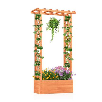Raised Garden Bed with Side Trellis and Hanging Roof and Drainage Hole-Orange - Orange - Raised Garden Beds