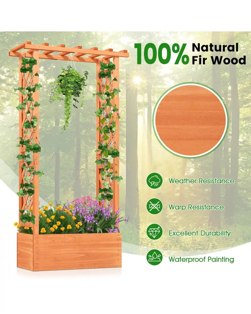 Raised Garden Bed with Side Trellis and Hanging Roof and Drainage Hole-Orange - Orange - Raised Garden Beds